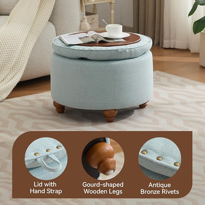 24Inch Round Storage Ottoman - Image 3