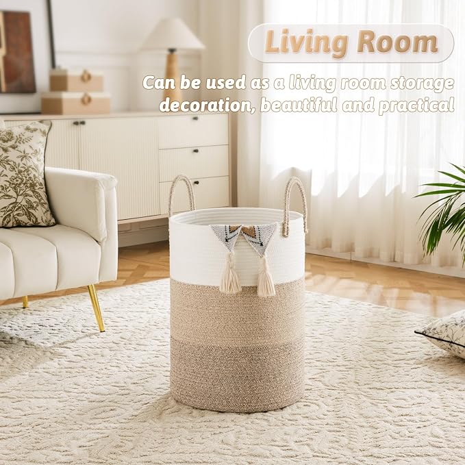 Laundry Basket, Woven Cotton Rope Laundry Hamper, 40L - Image 5
