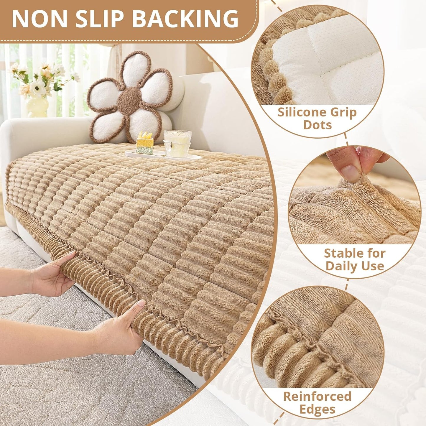 OstepDecor Couch Cover for Dogs, Washable Non Slip Sofa Cover for Pets, Soft Couch Covers for Sofa, Loveseat and Sectional, Furniture Protector Against Pet Hair & Scratches (20" x 24", Khaki)