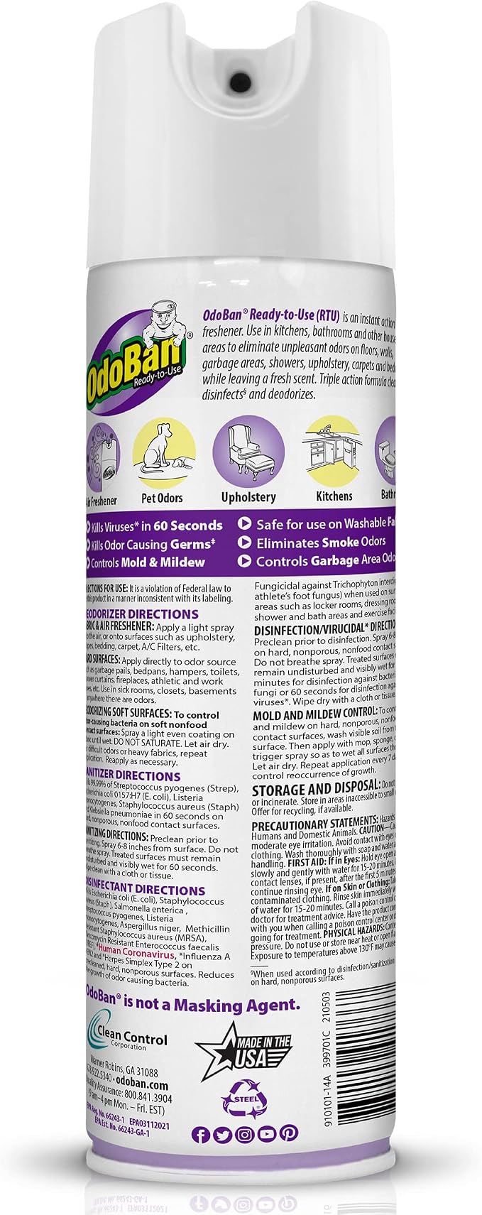 OdoBan Ready-to-Use Disinfectant and Harsh Aroma Eliminator, 14.6 Ounce - Image 8