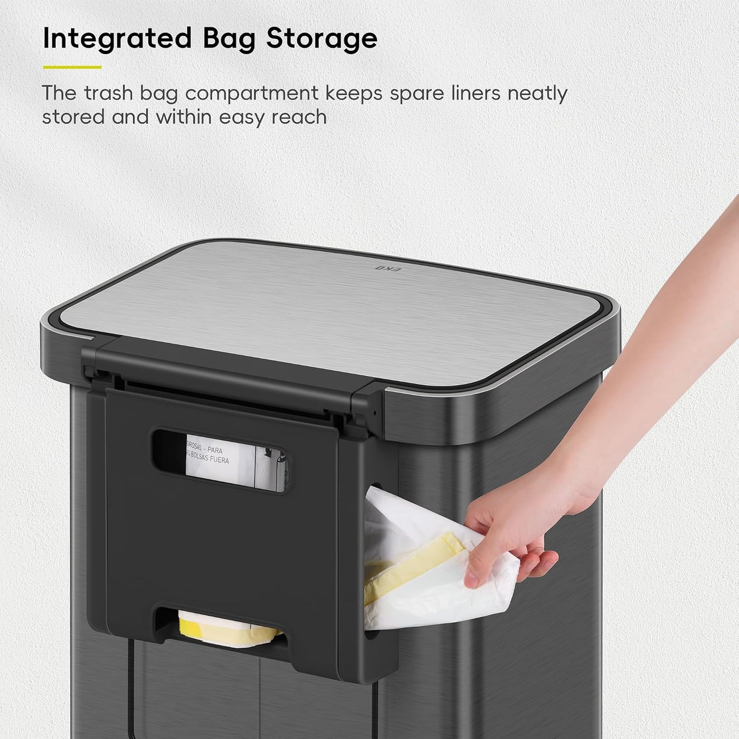 EKO Hudson Stainless Steel 75 Liter/20 Gallon Large Kitchen Trash Can, Tall Step Garbage Can with Rear Bag Storage Compartment, Gunmetal