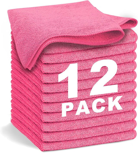 Pink Microfiber Cleaning Cloth 13"x13", Ultra Soft Absorbent Microfiber by WEAWE