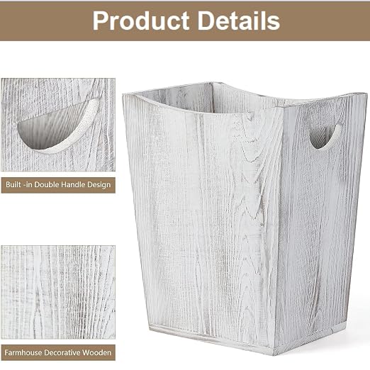 SEHERTIWY Wood Trash Can, Farmhouse Wastebasket Bin - Image 5