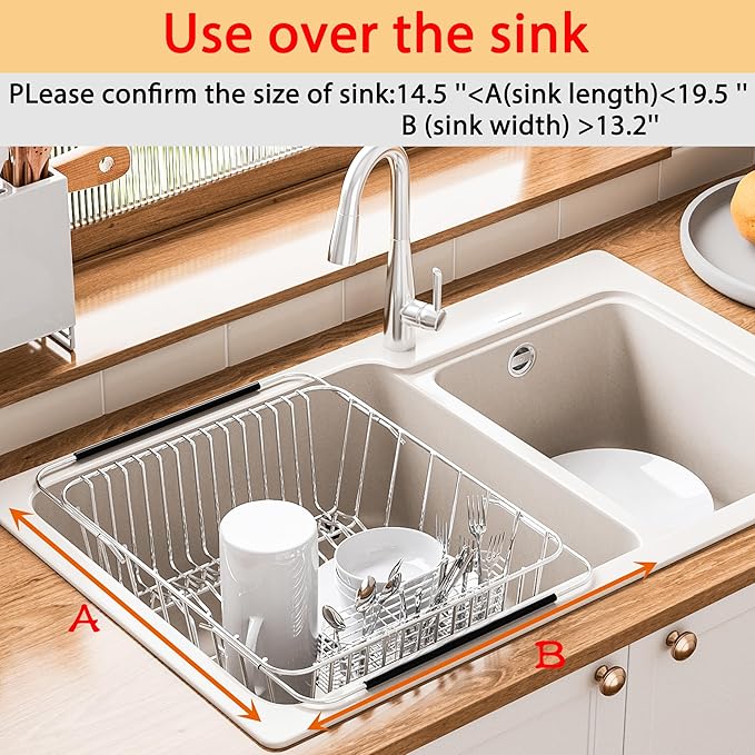 Stainless Steel Dish Drying Rack, Expandable Fruit & Vegetable Drain Rack over - Image 6