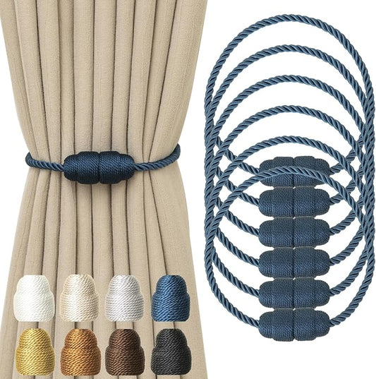 Magnetic Curtain Tiebacks Rope Tie Backs 6 Pack Curtains Holders by CurtainTiebacks