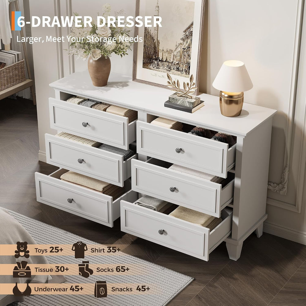 GAOMON Dresser for Bedroom, 6 Drawer Wide Dresser Storage Organizer, Modern W...