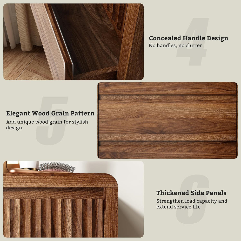 LYNSOM Walnut Fluted 5 Drawer Dresser for Bedroom, Curved Edge, 48" Tall