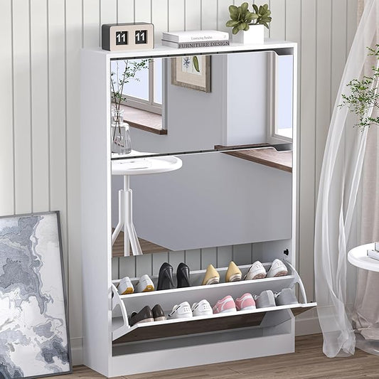 Shoe Cabinet with 3-Flip Mirror Drawers, Freestanding Shoe Rack Organizer with by BORNOON