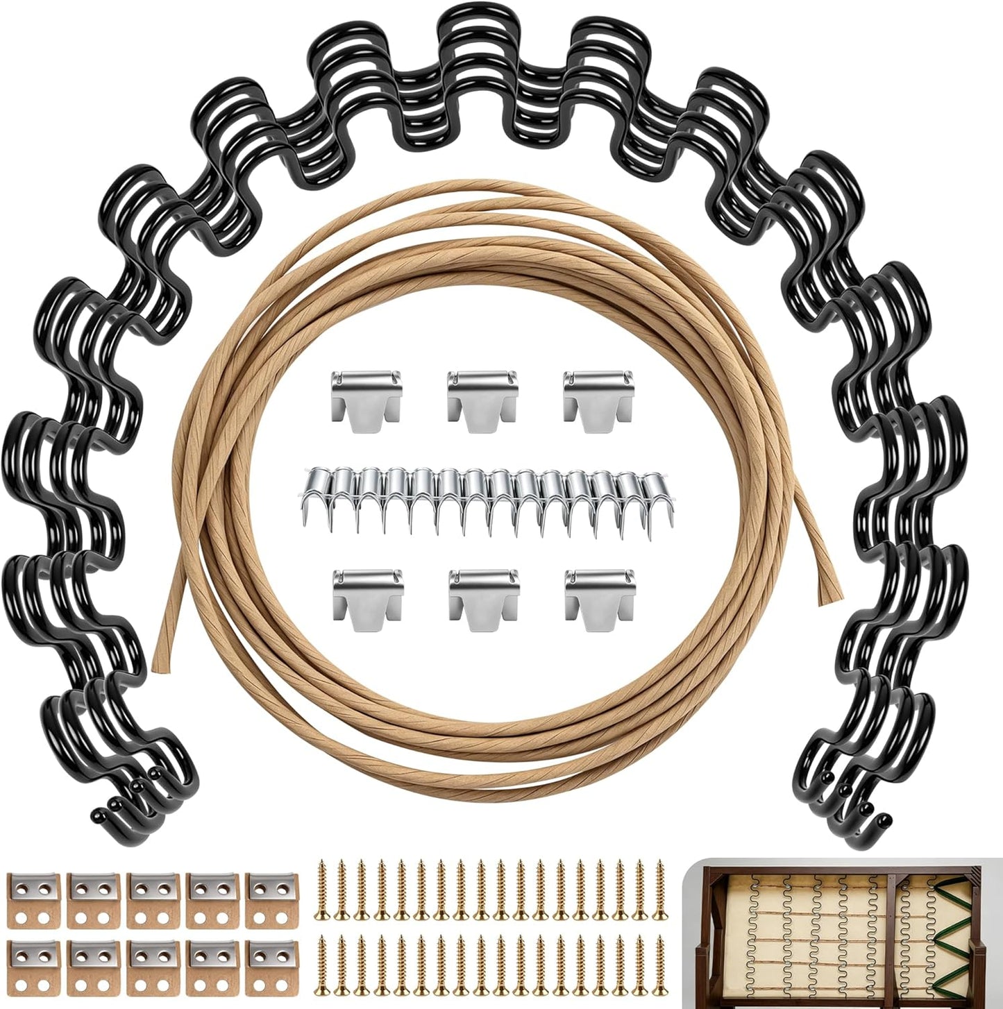 AHIER 25" 4 Pack Couch Spring Repair Kit, Sofa Supports for Sagging Cushions Upholstery Springs Seat Repair Replacement Kits - Includes 20ft Steel Stay Wire with 20 Clips, 10 Spring Clips, 40 Nails