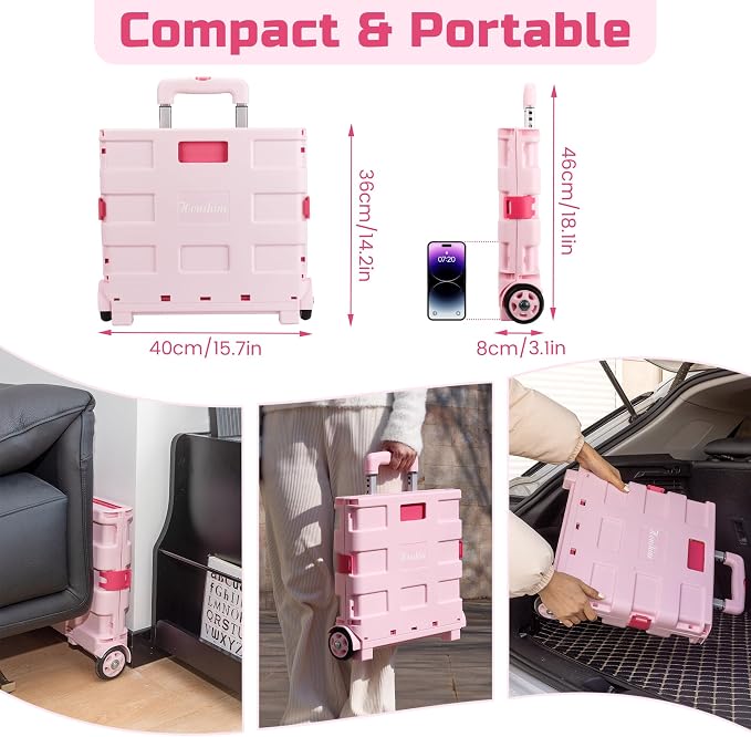 Foldable Rolling Cart on Noiseless Wheels: Portable Utility Cart - Image 4