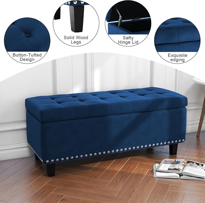 Ottoman with Storage, Storage Ottoman Bench with Button-Tufted, Upholstered End - Image 4