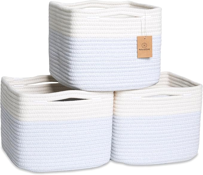 NaturalCozy Storage Cubes 9”x9”x7”Cotton Rope Woven Baskets by NaturalCozy