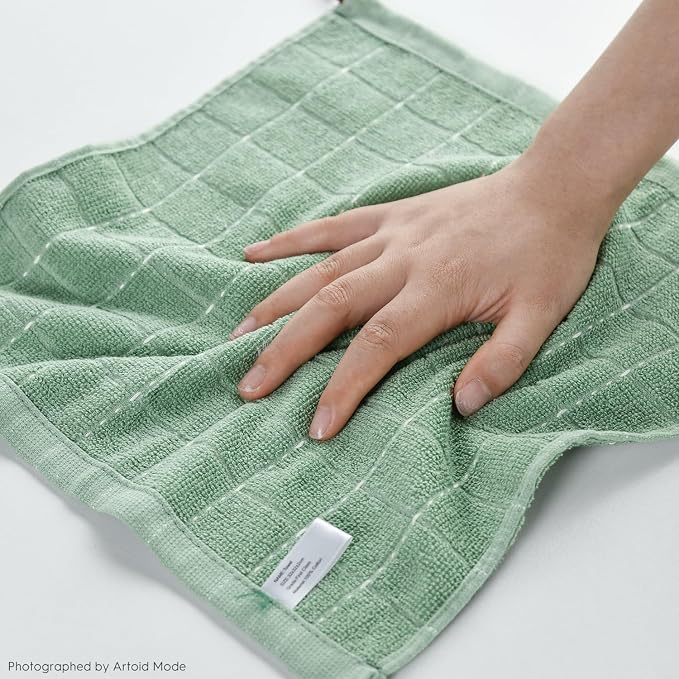 Artoid Mode Checkered Designed Cotton Beige Dark Green Terry Kitchen Dish Cloths - Image 5