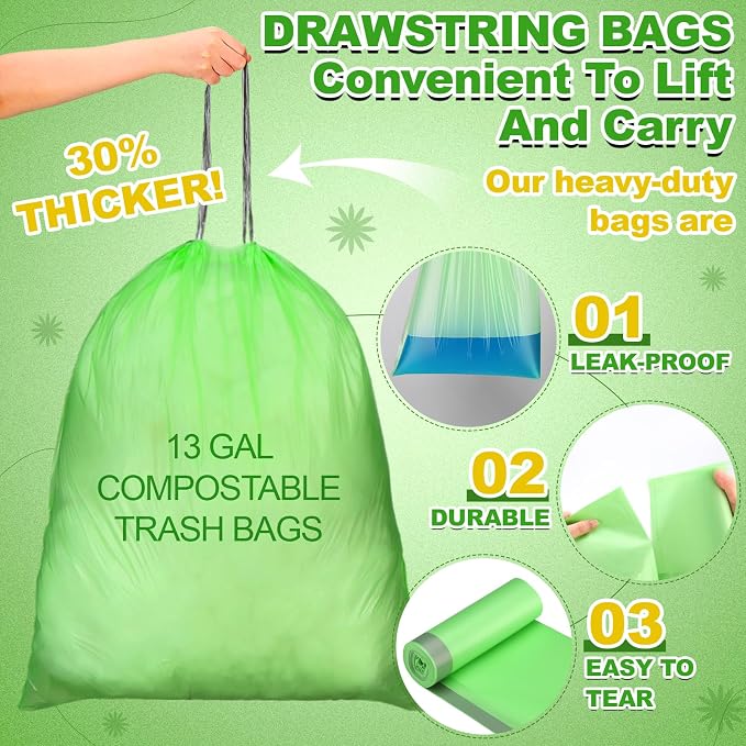 200 Count 13 Gallon Compostable Trash Bags - Image 4