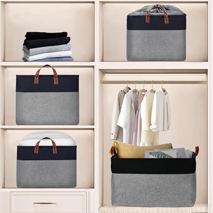 DULLEMELO Extra Large Canvas Fabric Storage Basket, 70L Foldable Closet Storage - Image 6