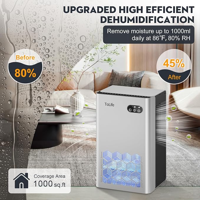 ToLife Dehumidifier for Home, 1000 sq.ft Dehumidifiers for Basement Bedroom - Image 2