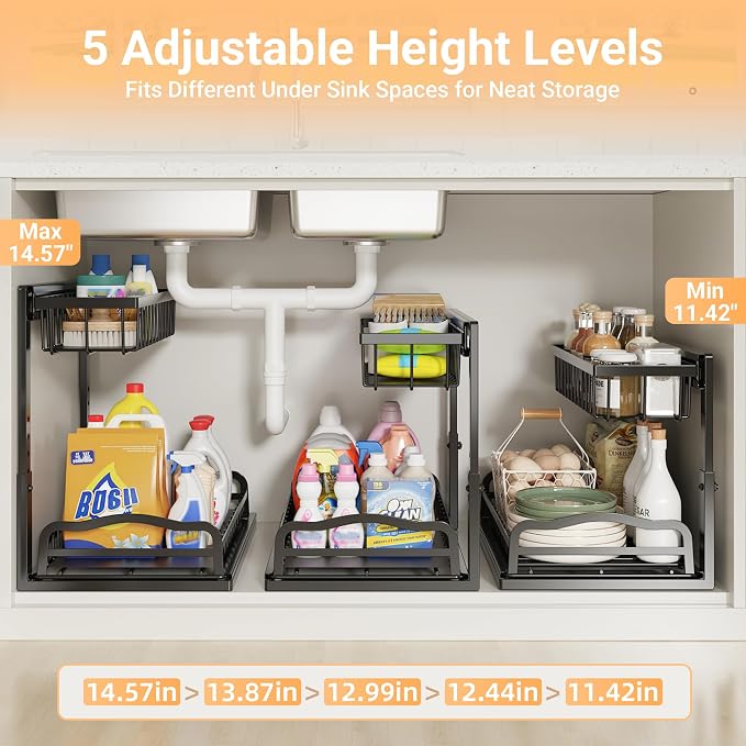 AceMining Under Sink Organizer, 2 Pack Pull-Out Under Cabinet Organizer - Image 5