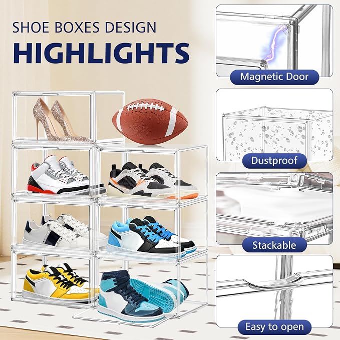12 Pack Shoe Organizer Clear Plastic Stackable Shoe Storage Boxes - Image 3