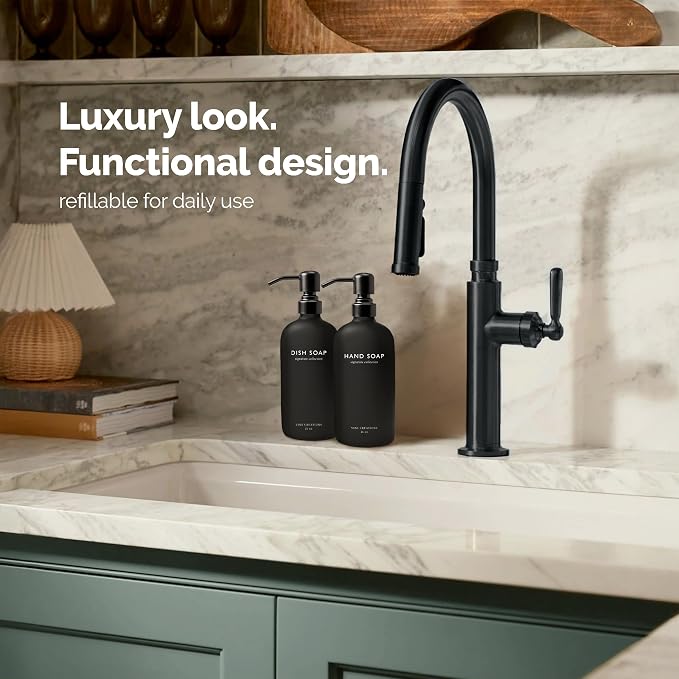 Vine Creations Black Glass Soap Dispenser Set, Dish Soap and Hand Soap - Image 4