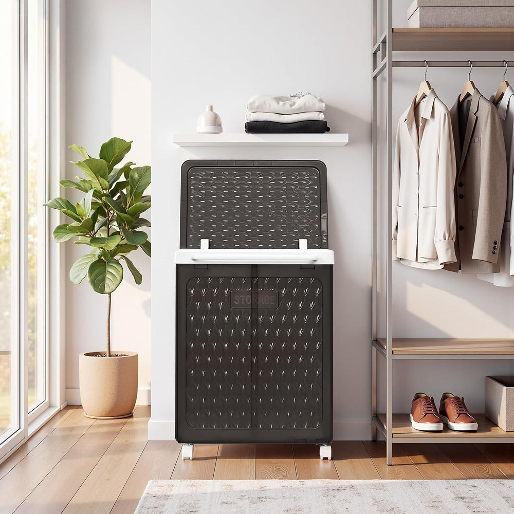 VECELO Rolling Laundry Hamper with Wheels and Lid, Foldable Plastic Laundry B...