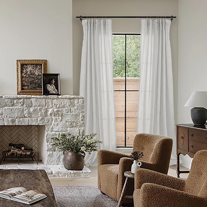 YoungsTex Linen Semi Sheer Curtains 90 Inch Length 2 Panels, Light Grey Light - Image 2