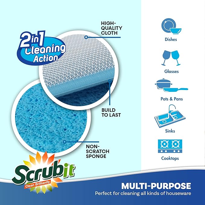 SCRUBIT - Scrub and Wipe Cleaning Pads – Dual Sided Scouring Pad and Dish - Image 2