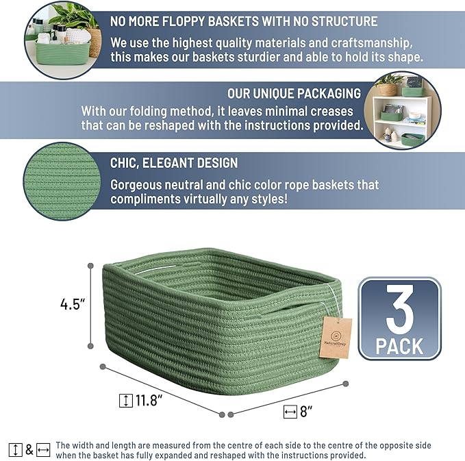 NaturalCozy 11.8"x8"x4.5” Rectangle Storage Baskets - Image 2