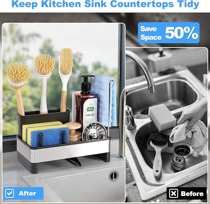 Stainless Steel Sponge Holder for Kitchen Sink Caddy Organizer Rack for Dish - Image 6