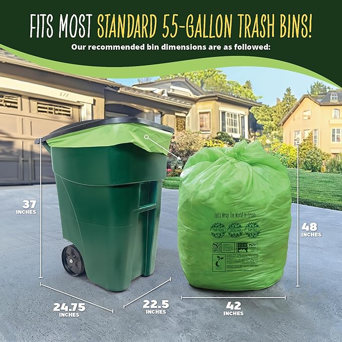 50-55 Gallon Compost Bags, Heavy Duty Compostable Trash Bags, 1.57 Mil Extra - Image 2
