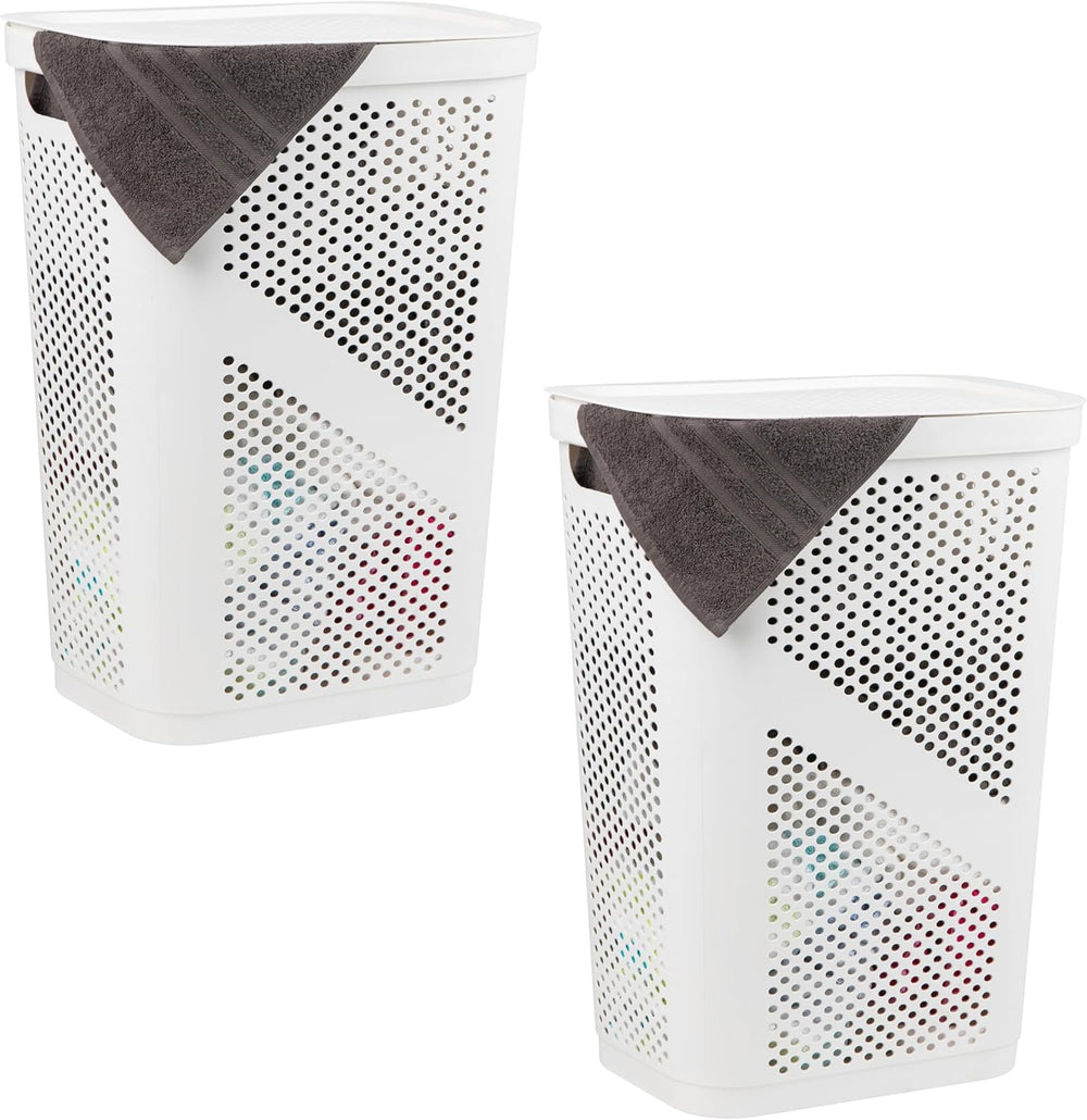 Mind Reader 60L Slim Laundry Hamper, Clothes Basket, Lid, Ventilated, Plastic...