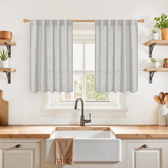 YoungsTex Light Grey Cafe Curtains 36 Inch Length by YoungsTex