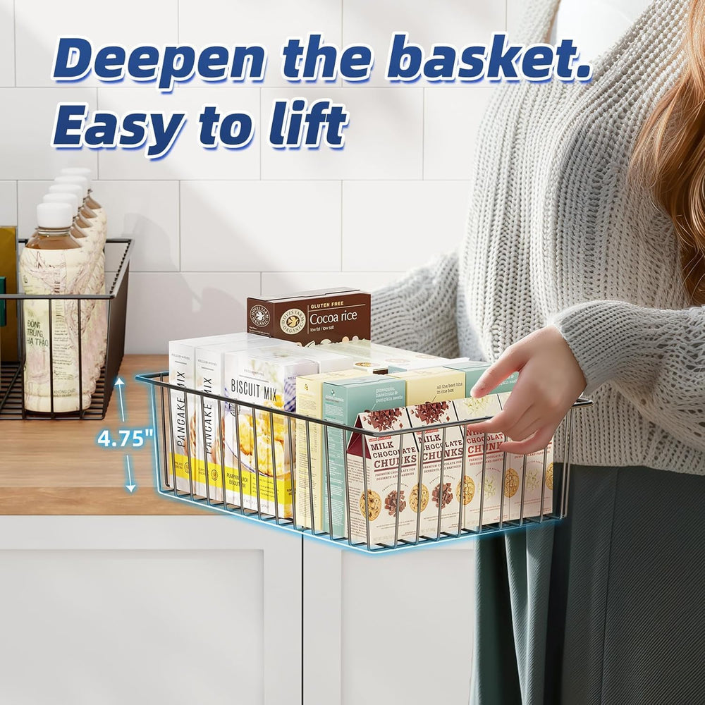 Simple Trending 8 Pack Large Metal Wire Baskets for Storage, Black