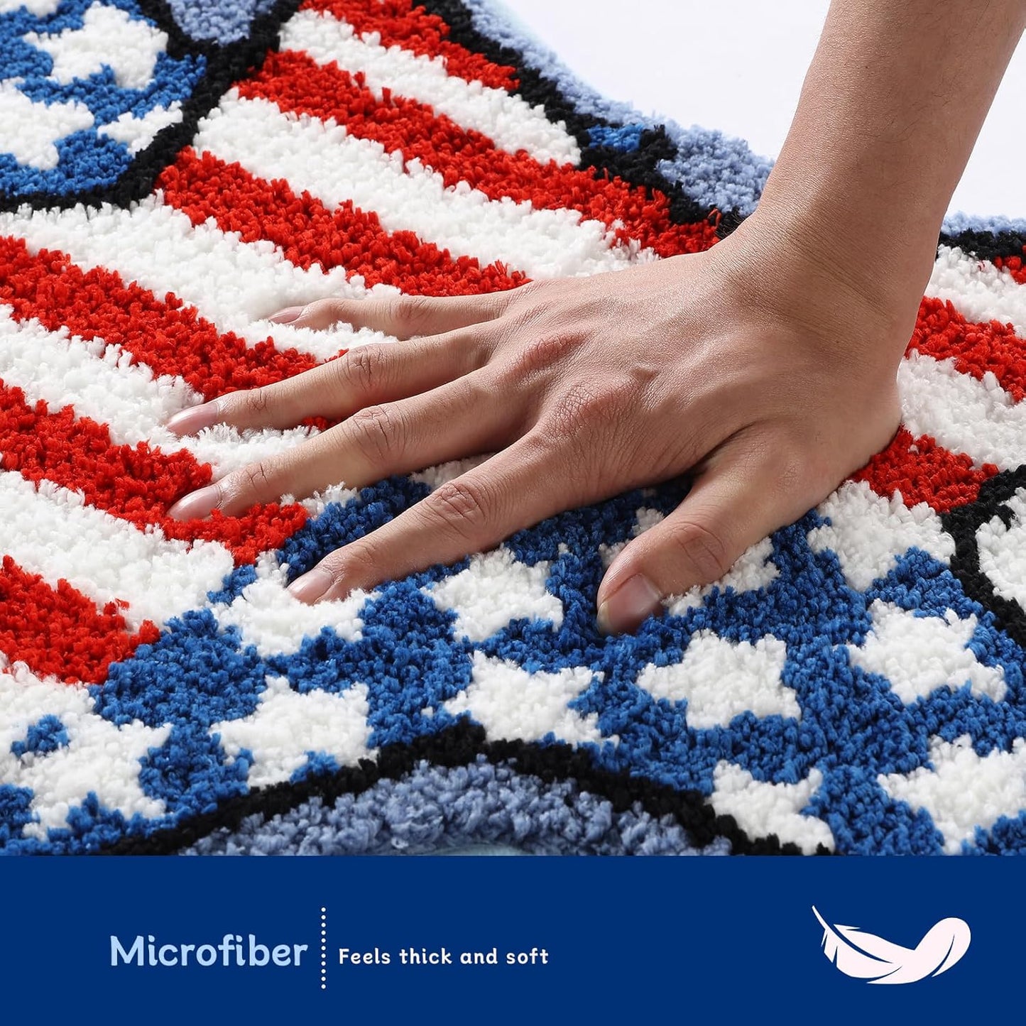 Moutina American Flag Stars Bathroom Rugs 18x36 Inch, Soft and Absorbent Tufted 4th of July Rug Non Slip Washable, Patriotic Bathroom Decor Bath Mat Holiday Decorations