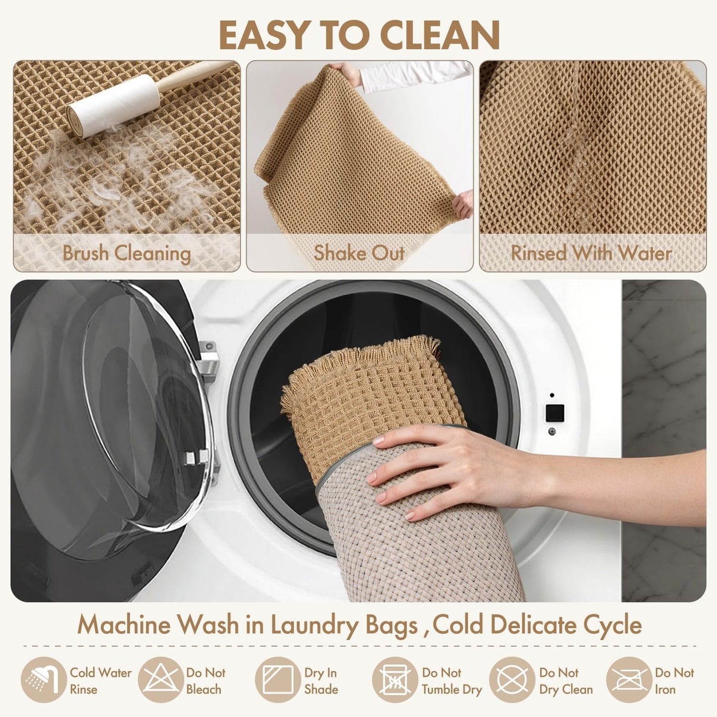 MIULEE Waffle Bathroom Runner Rugs, Super Absorbent Non Slip Bath Rug, Upgraded Soft Quick Dry Washable Boho Long Bath Mat with Tassels for Hallway Laundry Room Bedroom, 2'x6' (24"x72"), Brown