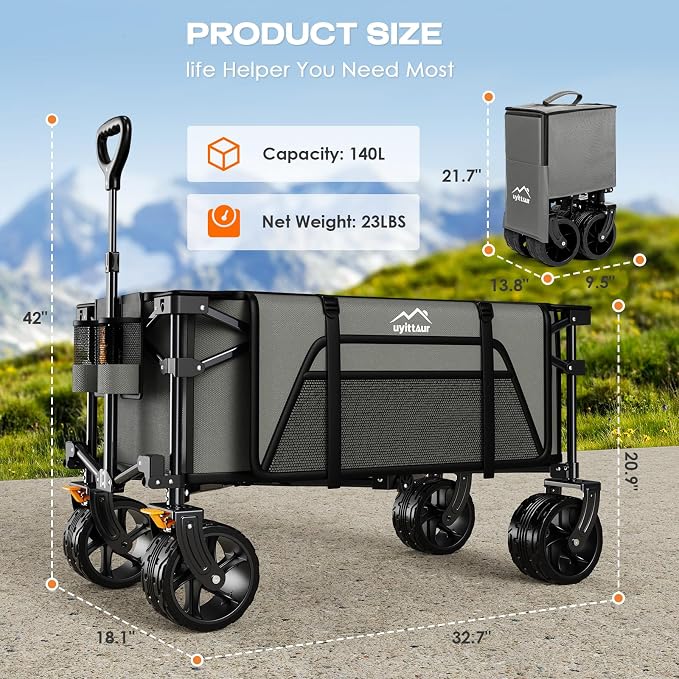 Collapsible Wagon Cart Heavy Duty Foldable, Folding Beach Wagon - Image 6