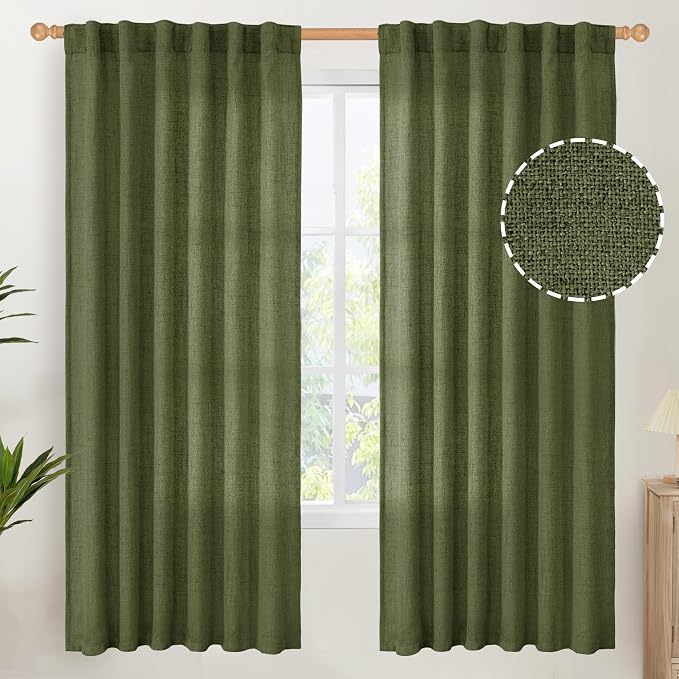 YoungsTex Olive Green Linen Semi Sheer Curtains 72 Inch Length by YoungsTex