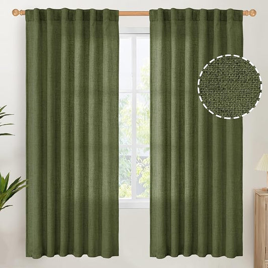 YoungsTex Olive Green Linen Semi Sheer Curtains 72 Inch Length by YoungsTex