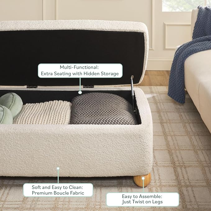 Walker Edison Linley Contemporary Large Storage Bouclé Ottoman - Image 3