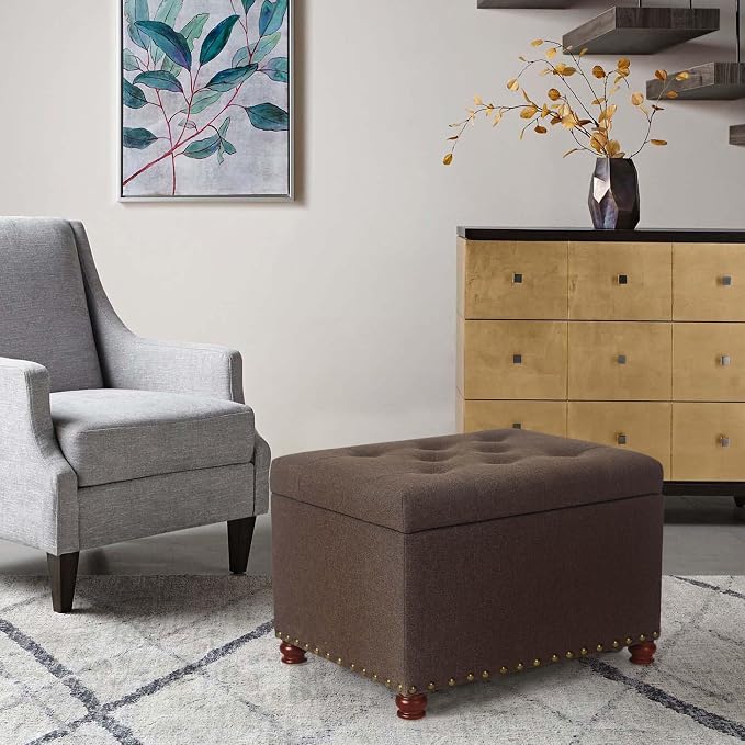Joveco Storage Ottoman Linen Tufted Bench, Rectangular Footrest Footstool - Image 2
