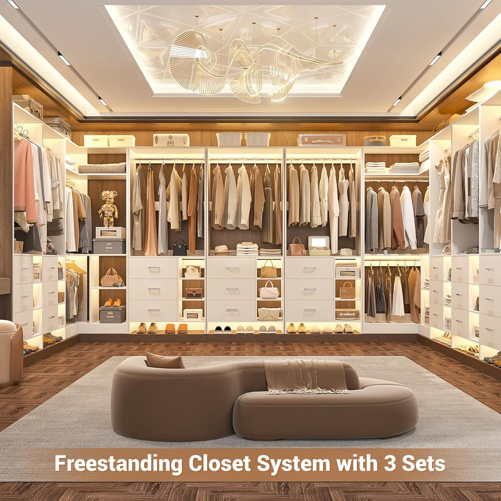 Aheaplus Closet System with 6 Drawers, 4 Hanging Rods & Corner Tower, Cor...