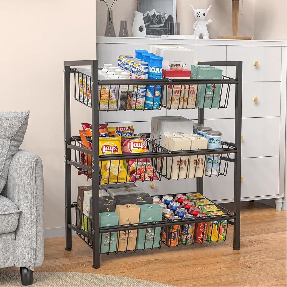 Hastatii Kitchen Storage Basket Shelf, Snack Basket Shelf, 3 Tier Fruit Veget...