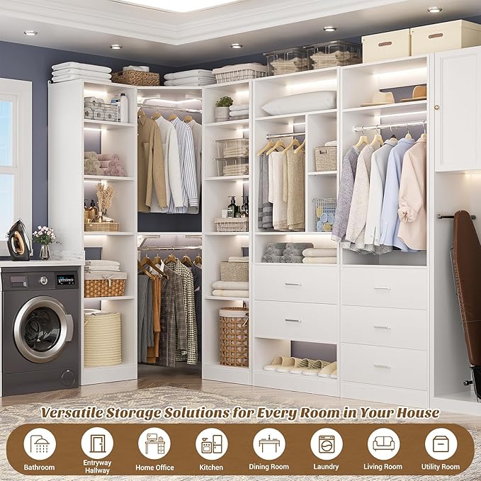 Corner Closet System with 5 Drawers, Closet Organizer System with 15+Shelvess & - Image 5