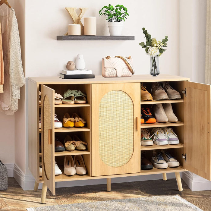 Rattan Shoe Cabinet for Entryway,Hidden Shoe Cabinet Storage with 3 Door,Freestanding Shoe Rack Cabinet,Shoe Storage Organizer Cabinet for Hallway,Closet