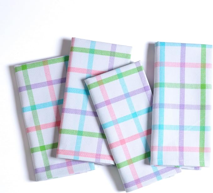 Native Fab Multi Color Check Kitchen Towels Set of 12, 100% Cotton, 16x26 Inch - Image 5