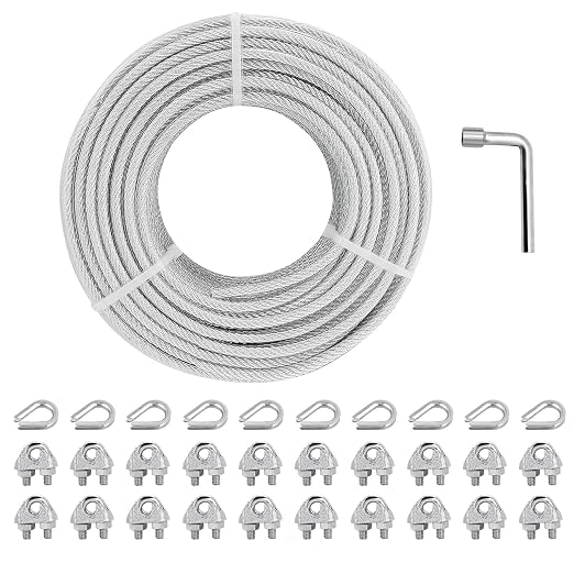 1/8" Wire Rope Kit, 100 Ft PVC Coated Steel Cable Guide Wire Tensioner Strainer by hannger