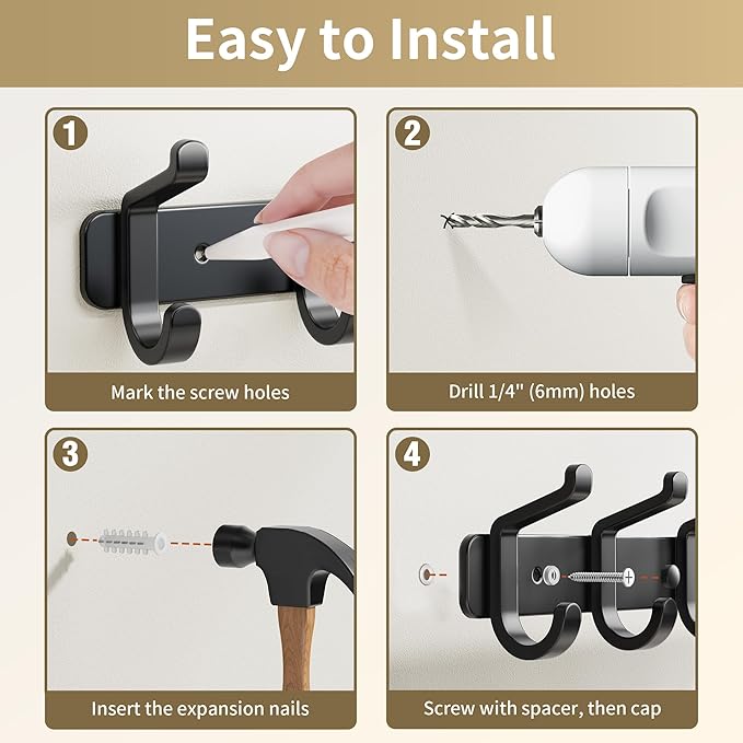 Coat Rack Wall Mounted Heavy-Duty: Metal Coat Hanger 6 Hooks - Image 6