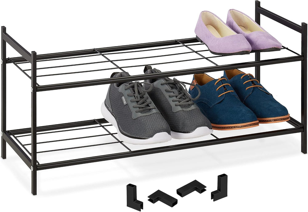 Relaxdays Metal Shoe Rack 2 Tier Stackable Hallway Shoe Rack HBT 33.5 x 70 x ...