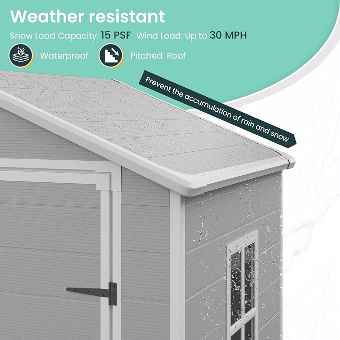 UDPATIO Outdoor Resin Storage Shed 6x4.5 FT, Plastic Garden Shed