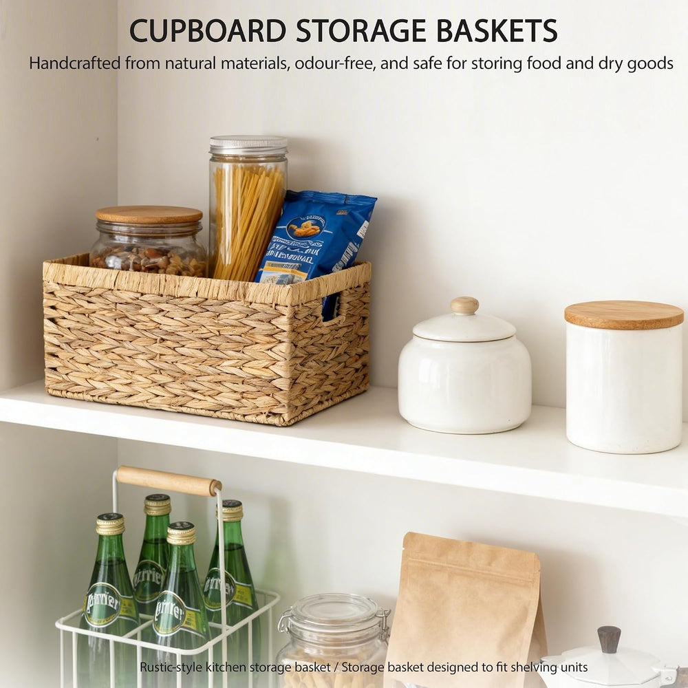 Woven Natural Water hyacinth Rectangular Storage Baskets with inside Handle,K...