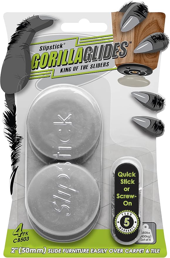 GorillaGlides CB503 2 Inch Furniture Sliders/Screw On Glide Floor Protectors by Slipstick